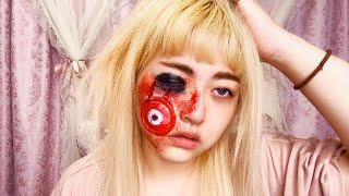 【100均特殊メイク】１０分で特殊メイクしてみたら大変なことになった〜目がえぐれ落ちたハロウィンメイク〜