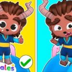 ビーストは高いところが苦手です。ビューティは彼が滑り台を滑るのを手伝います！子供たちは互いに助け合う | インクレディテイル |  幼児向けの面白いアニメ