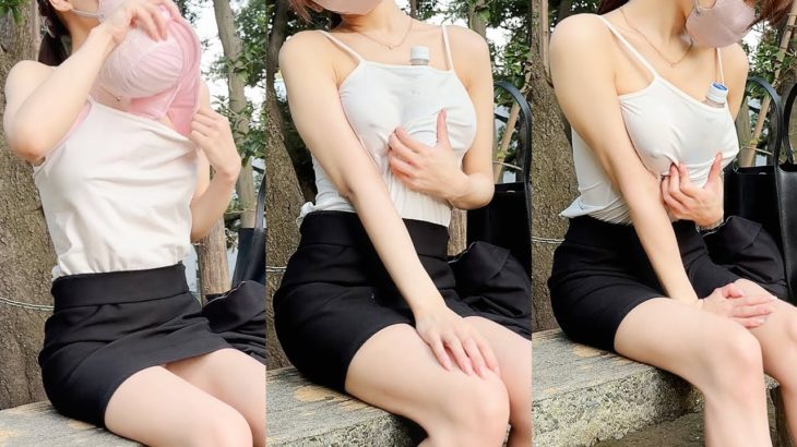 【ノーブラ】熱中症気味なのでブラを外して冷たいペットボトルで…///【丸の内OL】