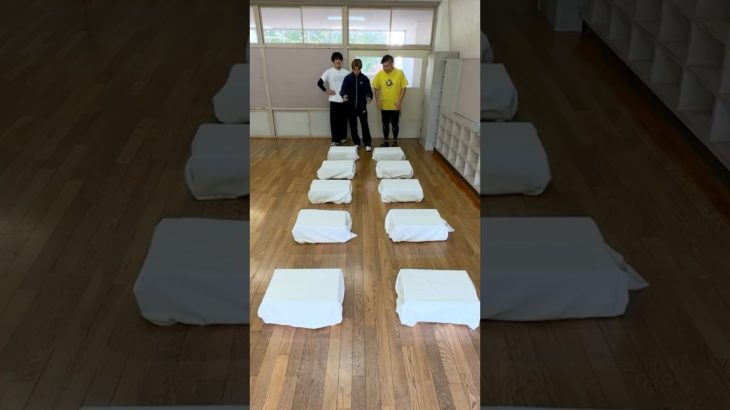 段ボール渡りチャレンジで先にゴールするのは誰？ #shorts