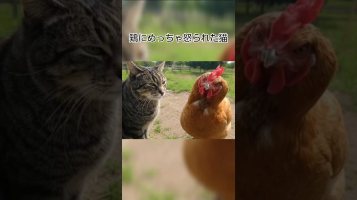 鶏にめっちゃ怒られた猫Ⅱ #動物  #ペット