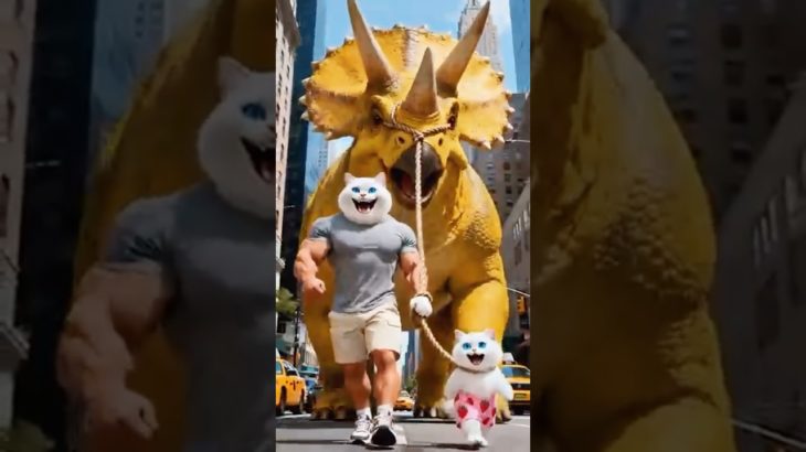 Buff Cat’s Revenge: From Sad Lamb to Epic Dinosaur Pet!😼🦖 #trending #youtubeshorts #viral #shorts
