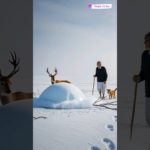 Grandfather and Grandfather’s Pet Dog Rescue a Deer Frozen in the Snow😭 #ai #save #puppy #deer #snow