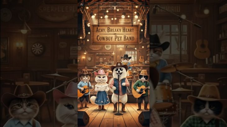 🤠 Achy Breaky HeartCover by Cowboy Pet Band 🐶🐱#countrymusic #cat #dog #cute #shorts #funny