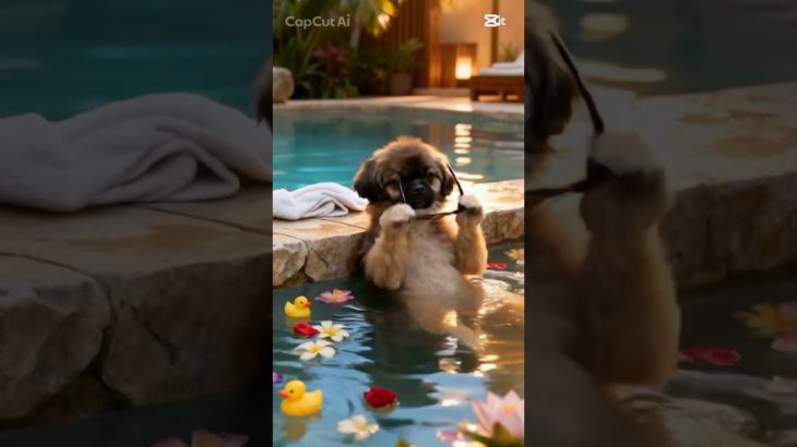 極楽すぎて動けない犬♨️🐶　#ペット　#温泉